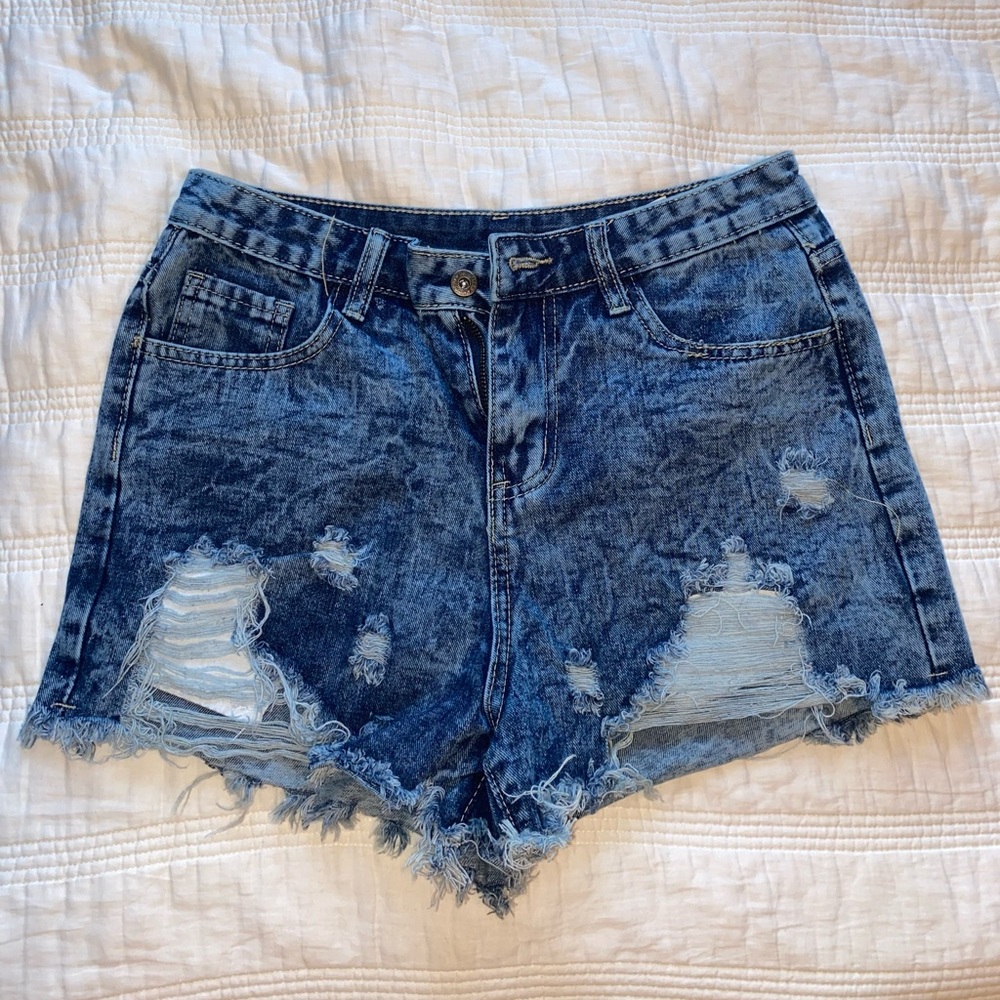 High Rise Distressed Jean Shorts